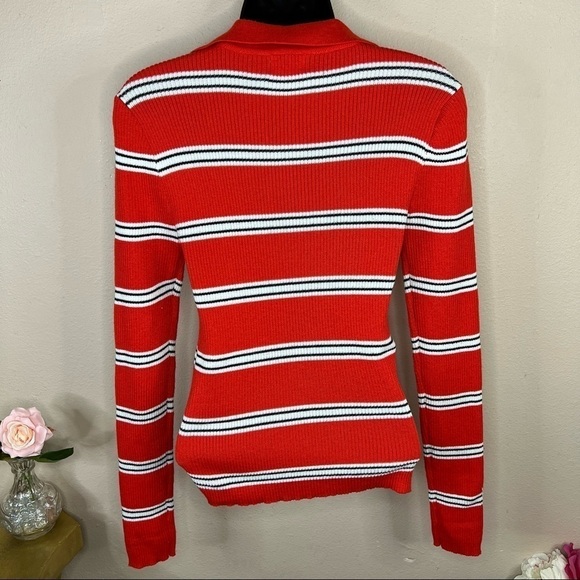L Juniors Red Striped Long Sleeve Sweater Large 11 13 Stretch Y2k 90’s style - Picture 4 of 8